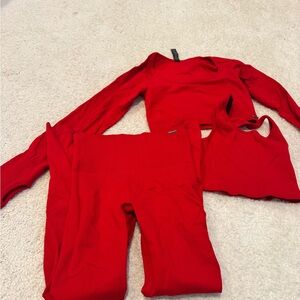 Fenty Red Ribbed 3-Piece Active Set - Top, Sports Bra & Leggings